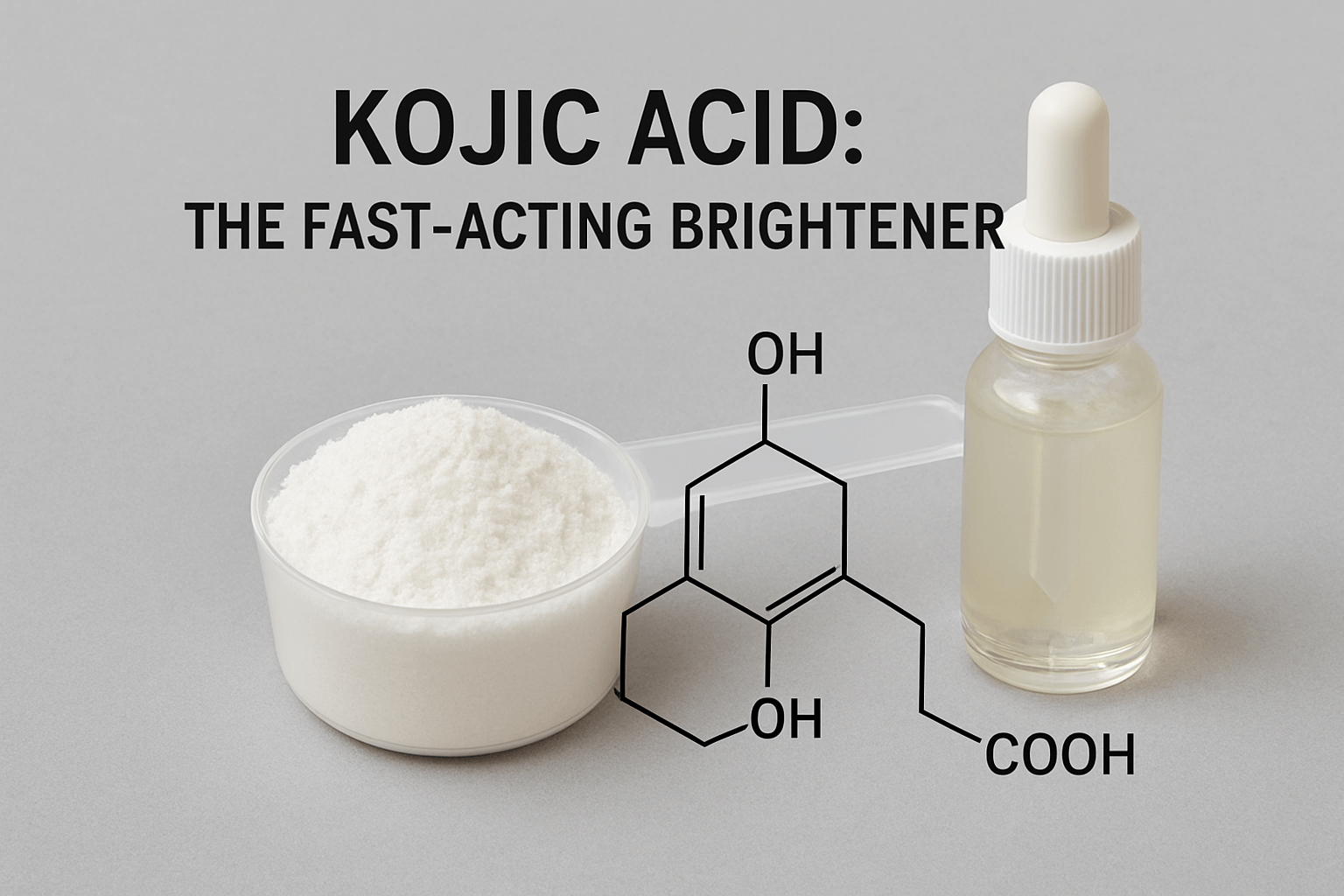 Kojic acid powder with molecular structure